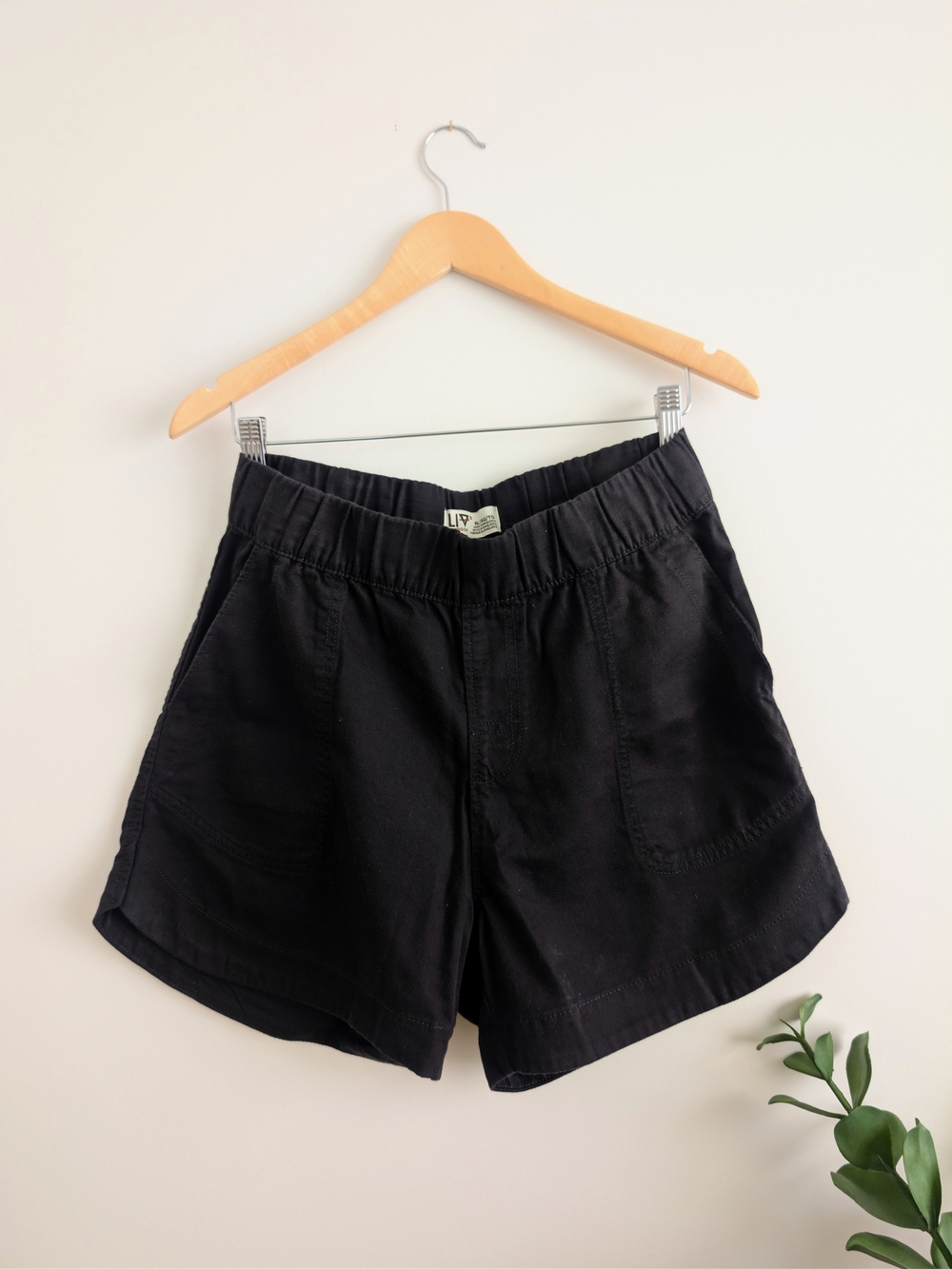 Women's Black Cotton-Blend Casual Elastic Waist Shorts